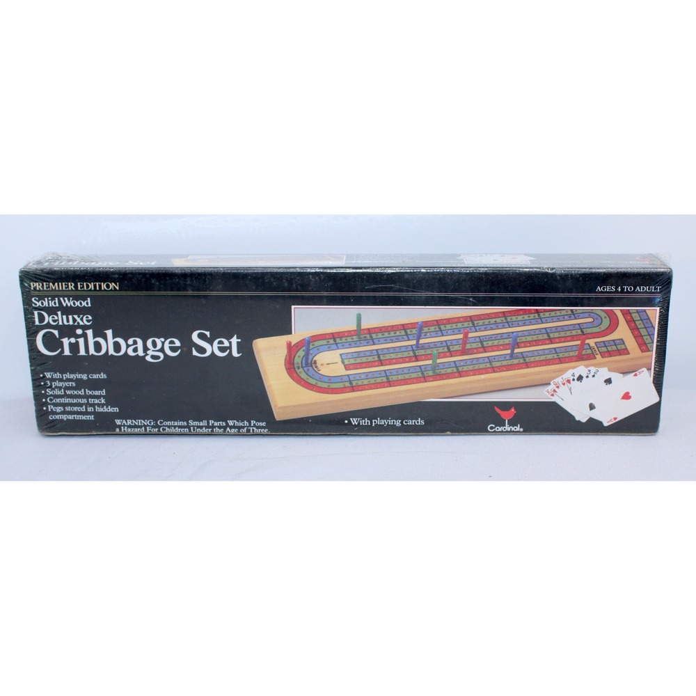 Cardinal Premier Edition Solid Wood Deluxe Cribbage Set 3 Player Game with Cards - Picture 3 of 3